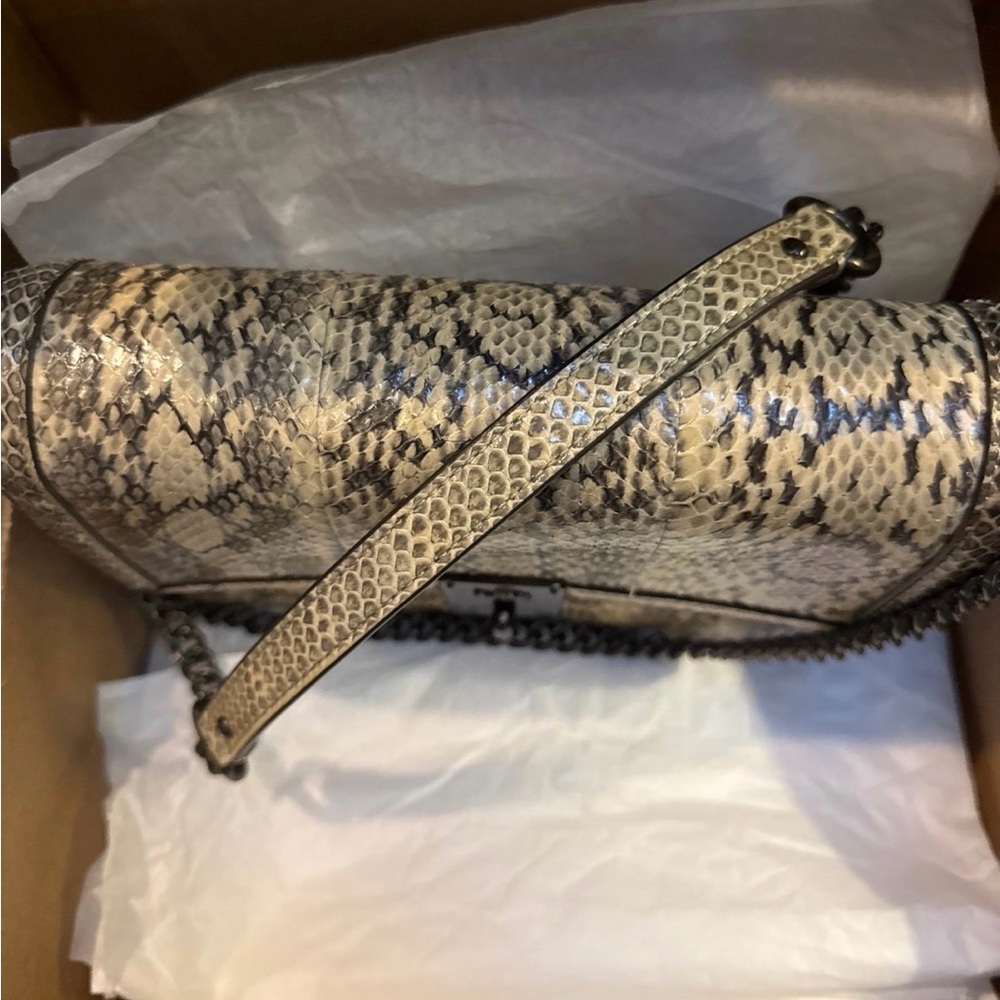 COACH Hutton Shoulder Bag Snakeskin/Leather Neutral Color NWT - Picture 8 of 15